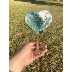 Heart Tree Agate Moss Agate on Stand Crystal Statement Piece
